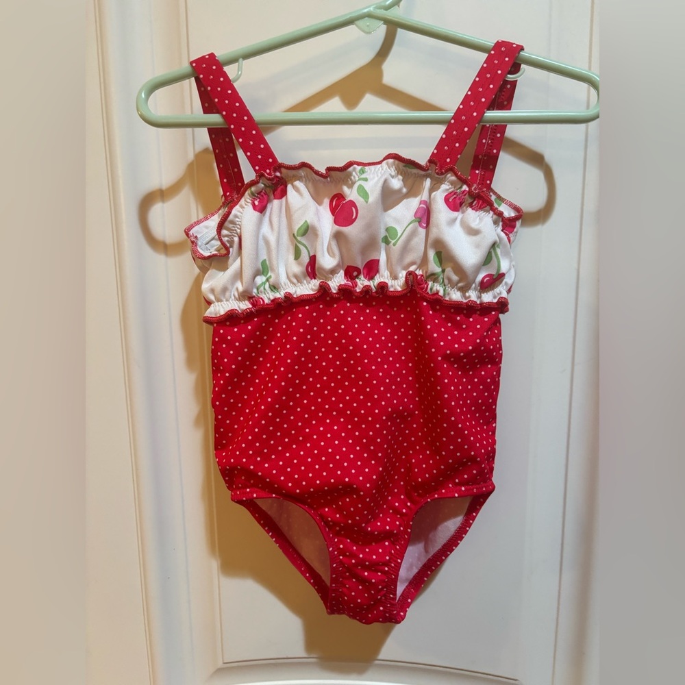 Penelope Mack Vibrant Polka Dot Swimsuit with cherries. Toddler girl  size 2T